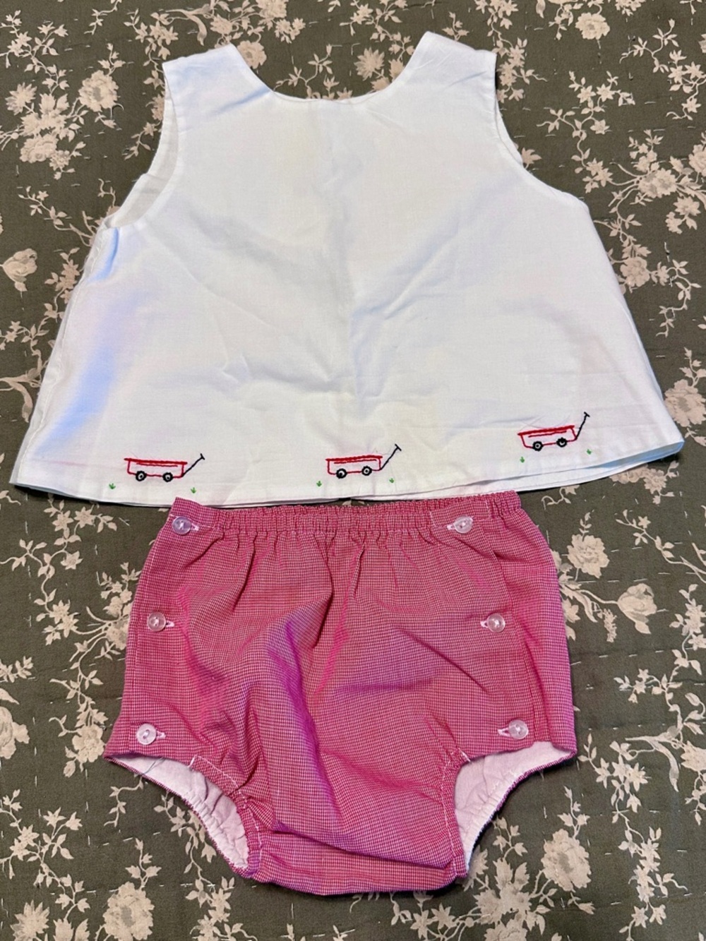 Boys' Diaper Set with Red Wagon Embroidery